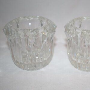 Vtg Pair Heavy Crystal Glass Votive Candleholders EUC